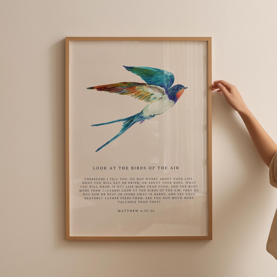 Matthew 6:25-26 Birds, Vintage Bible Verse Art Print - Image 5