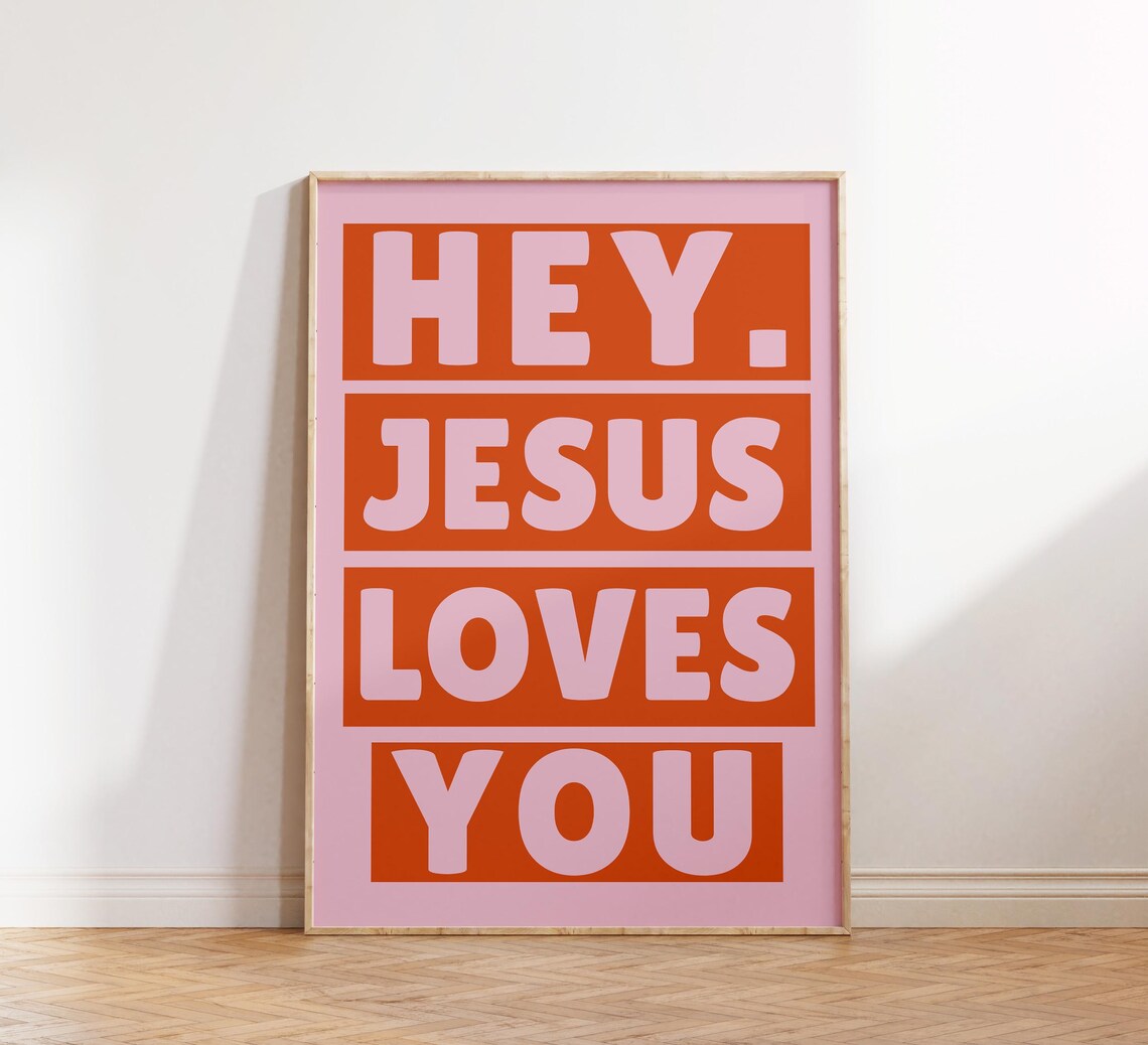Jesus Loves You Maximalist Christian Typography Art Print - Image 4