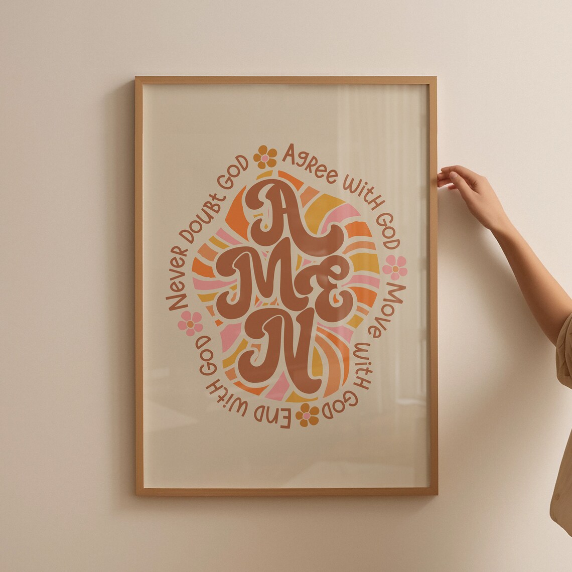 Amen Retro Groovy Circular Typography Faith Quote Christian Poster - Image 4