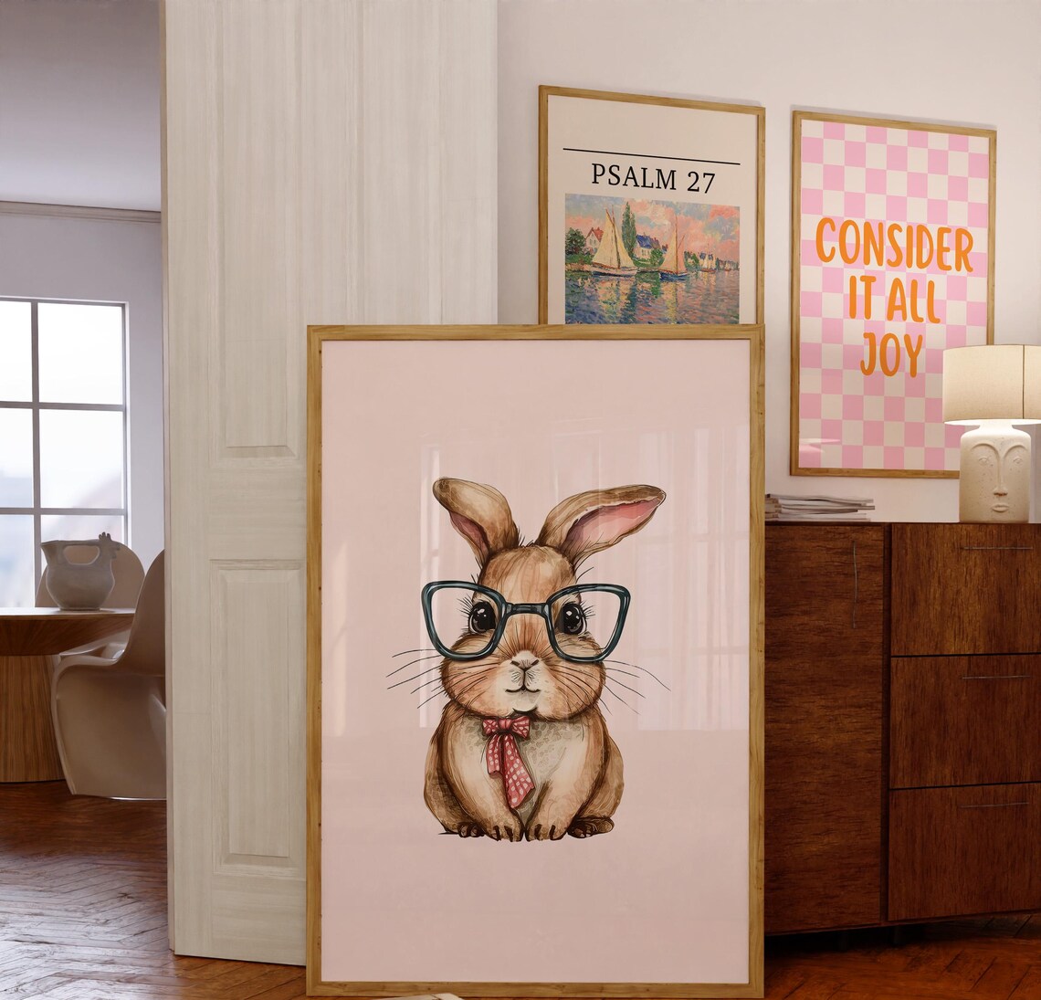 Cute Bunny With Glasses And Bow Tie Watercolor Animal Poster - Image 3