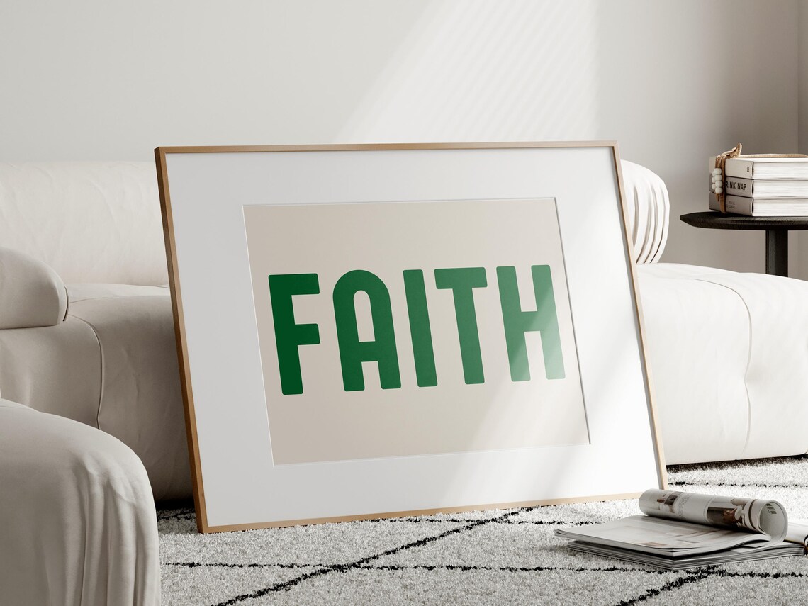 Faith Bold Green Letters Minimalist Christian Typography Poster - Image 3
