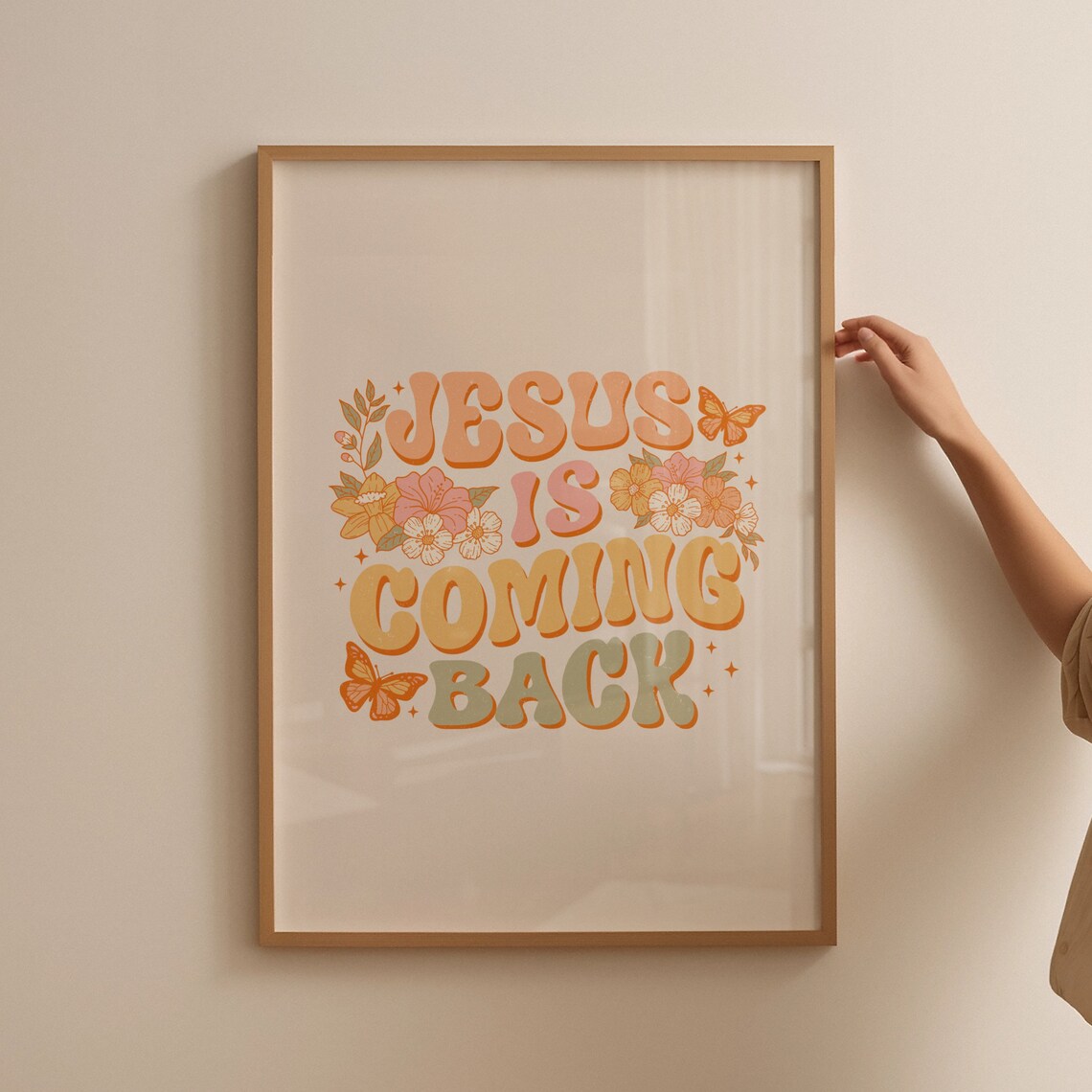 Jesus Is Coming Back Groovy Retro Christian Floral Quote Poster - Image 2