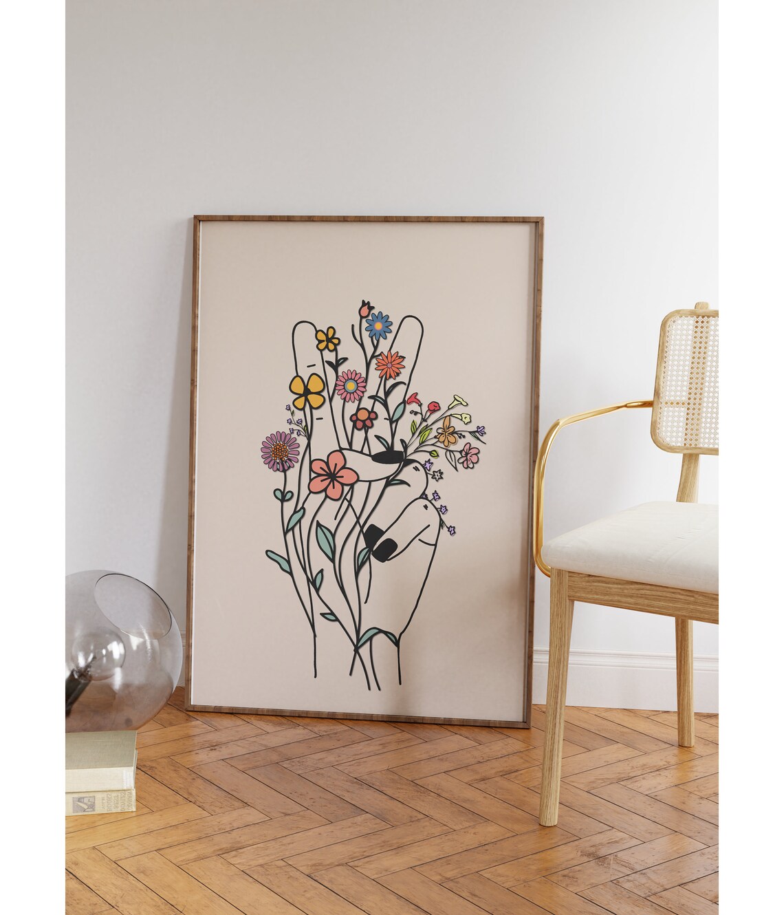 Peace Hand Retro Flower Art Print, Hippie Decor - Image 2