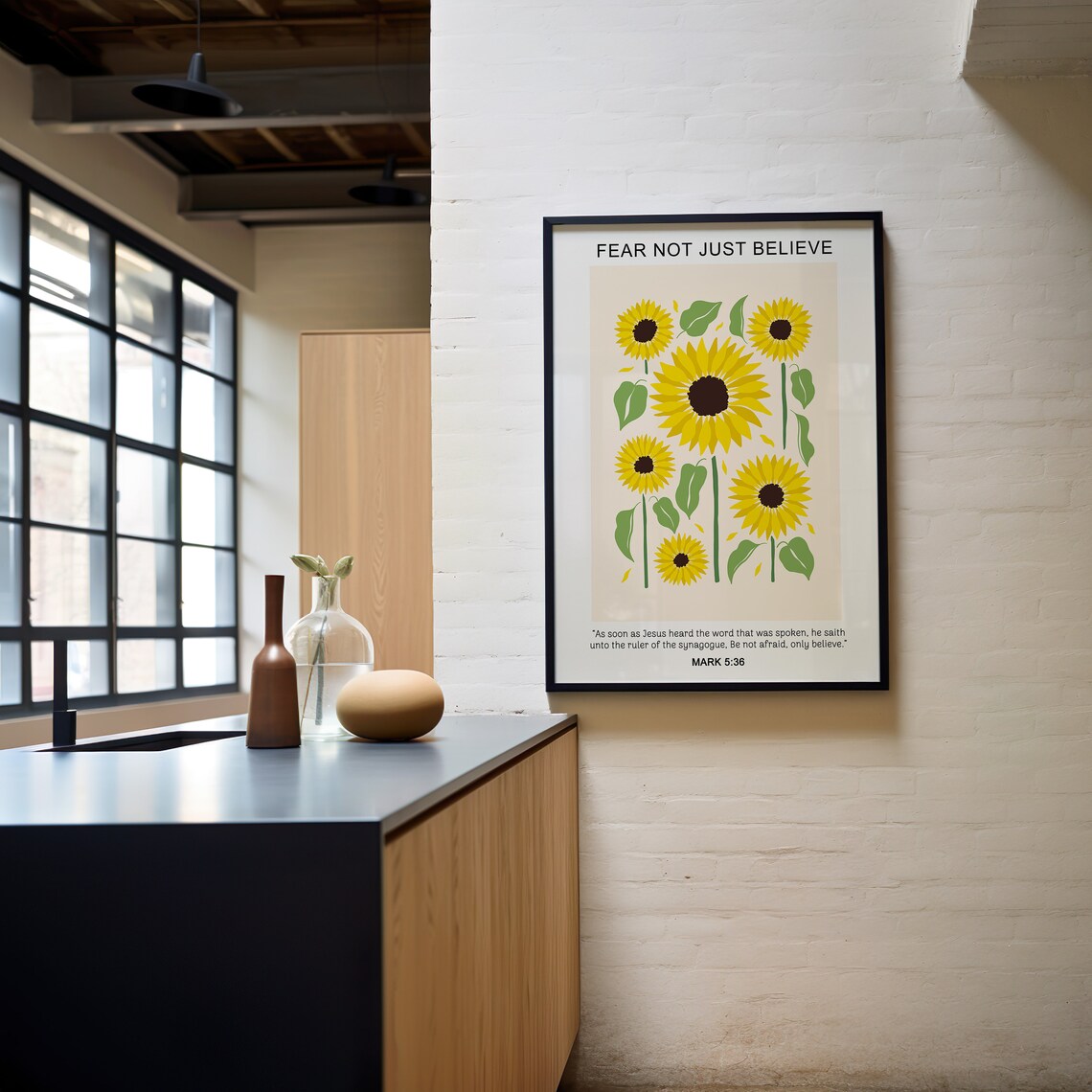 Sunflower Field Fear Not Just Believe Mark 5 36 Scripture Poster - Image 2