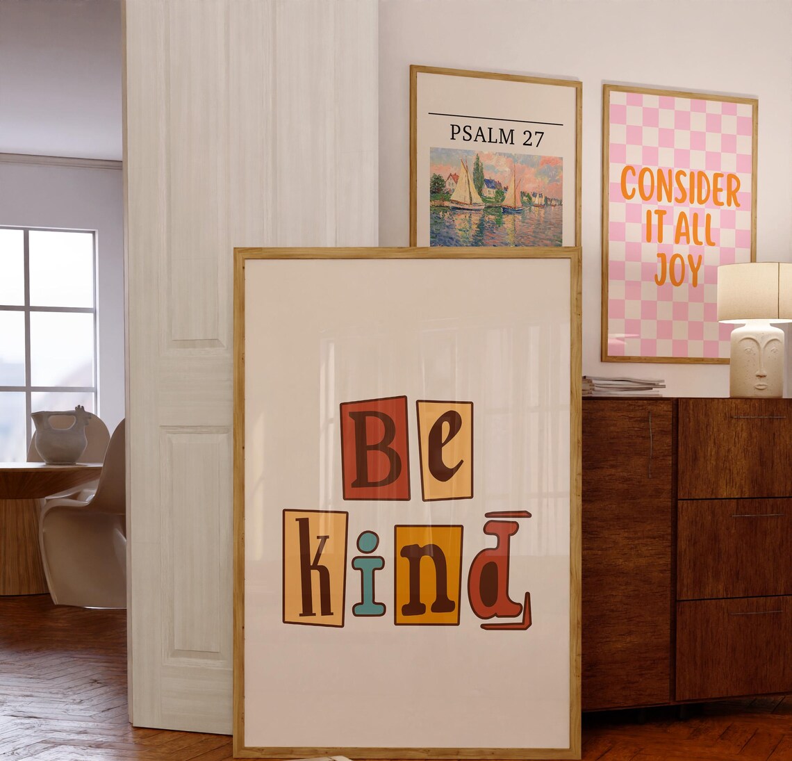 Be Kind Retro Block Letter Typography Inspirational Quote Poster - Image 2