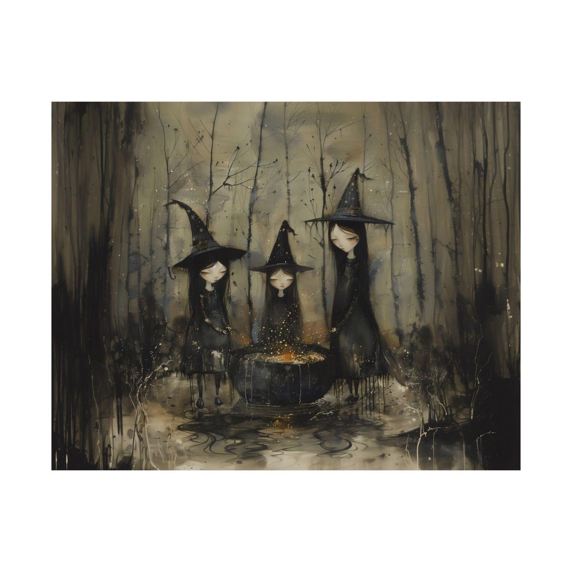 Three Witches Brewing A Potion In A Dark Forest Coven Poster - Image 3