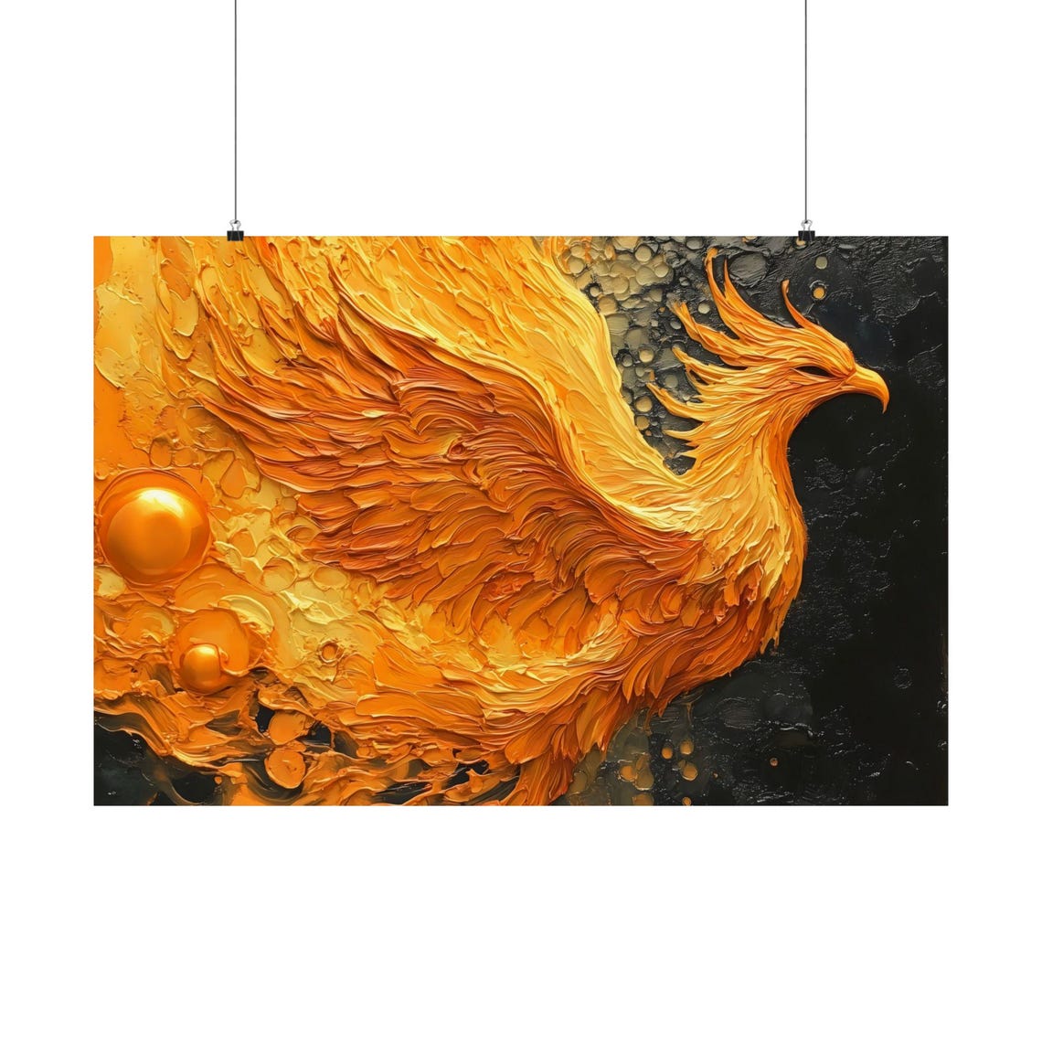 Golden Phoenix Impasto Texture Painting Fiery Bird Portrait Poster