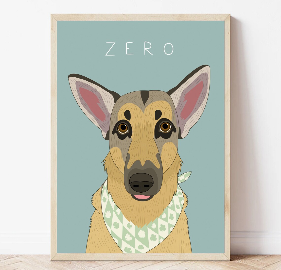 Maggie White and Tan Pit Bull Custom Dog Portrait Illustration Poster - Image 5