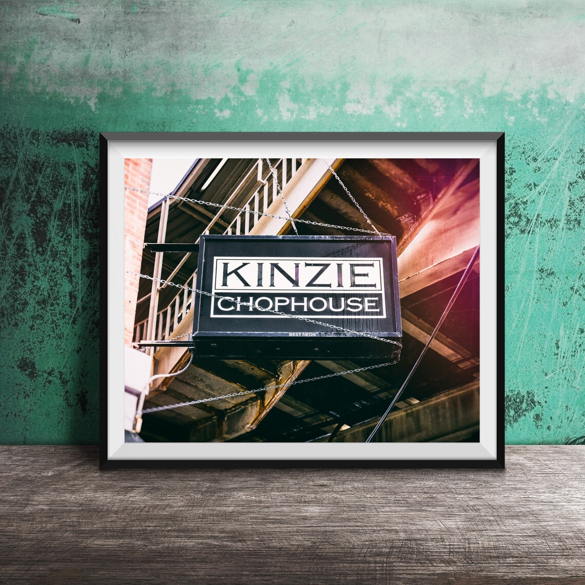 Kinzie Chophouse Hanging Sign Beneath the Chicago L Tracks Poster