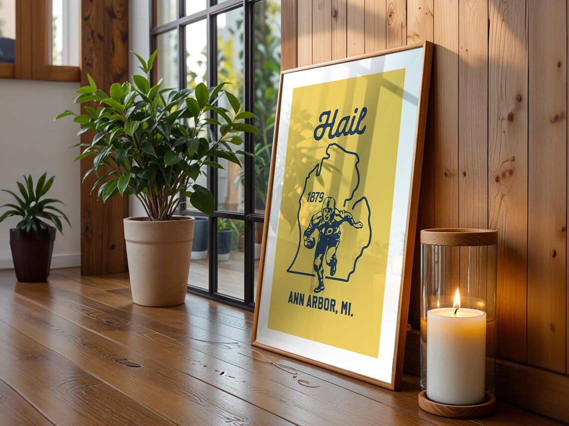 Retro Football Print, Michigan College Sports Poster - Image 2