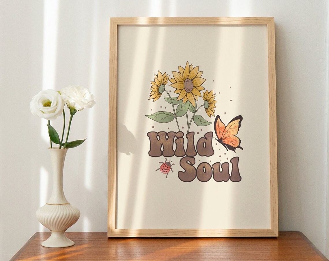 Wild Soul Sunflower Butterfly Ladybug Retro Nature Quote Poster - Image 2
