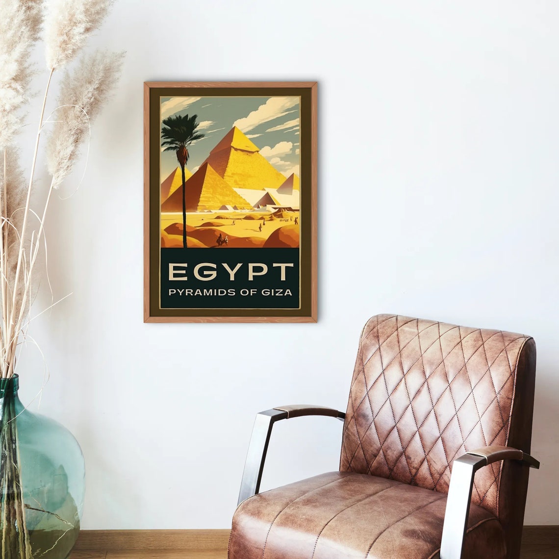 Egypt Giza Pyramids Golden Sunset Palm Vintage Travel Poster - Image 2