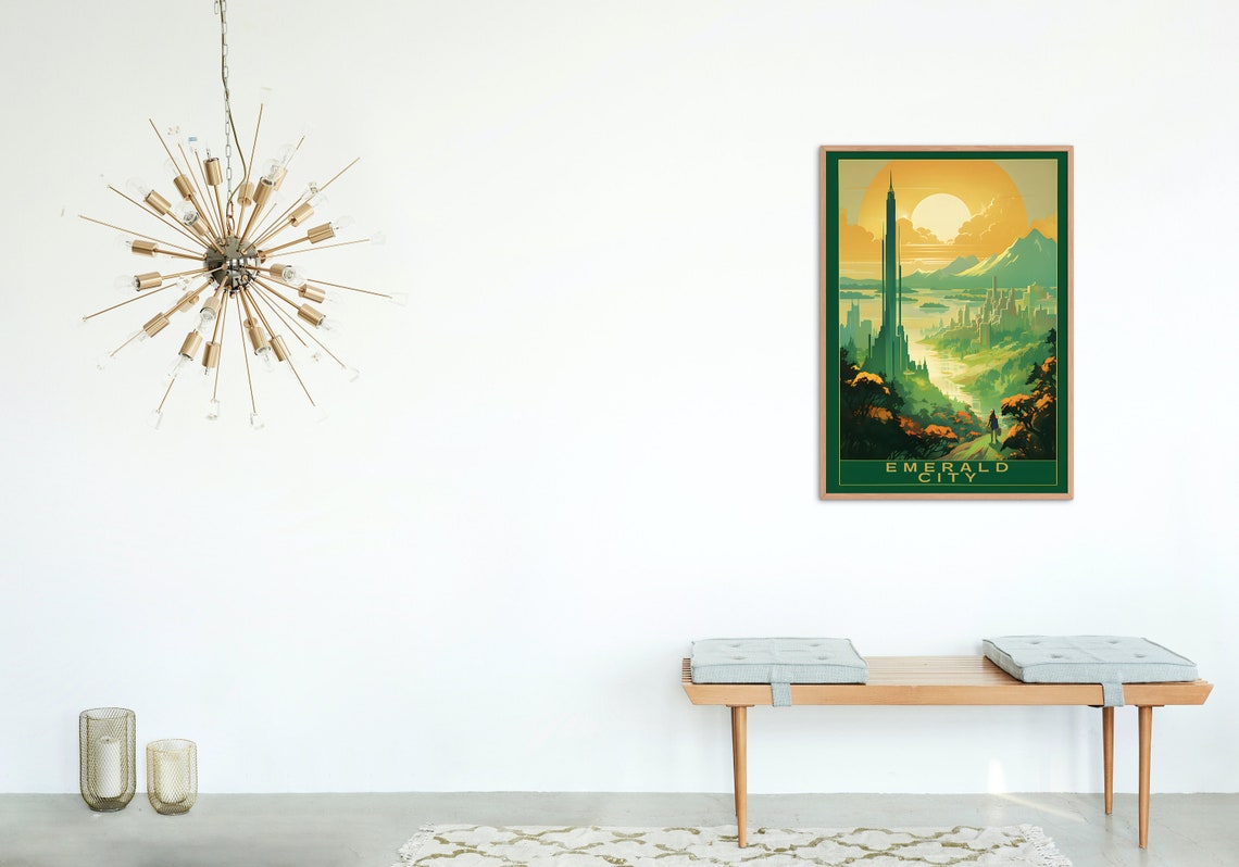 Emerald City Oz Green Tower Sunset River Valley Travel Poster - Image 4