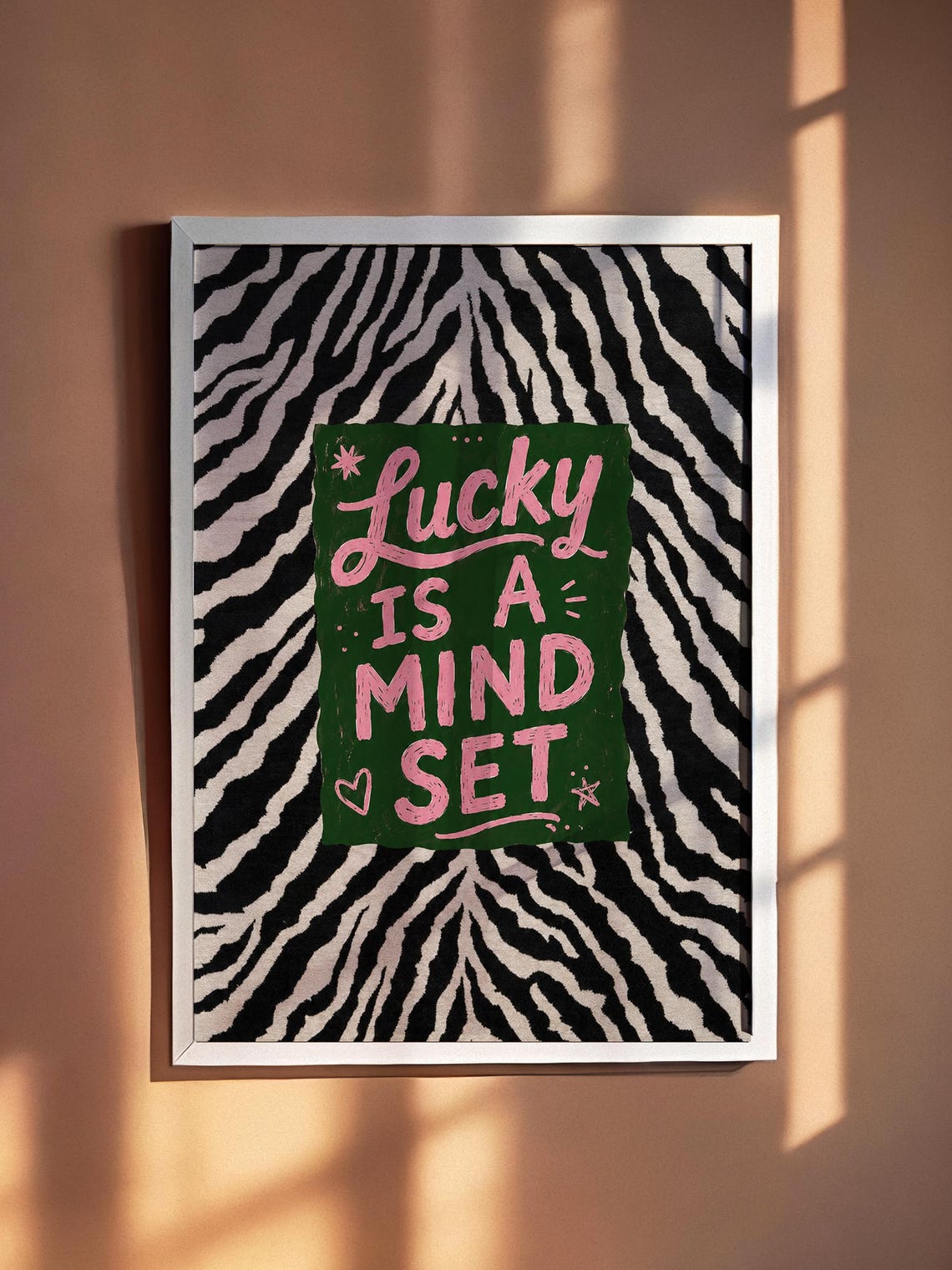 Lucky Is A Mindset Poster Zebra Stripes Motivational Pink Quote