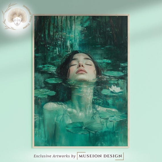Emerald Woman In Water Print Surreal Feminine Art