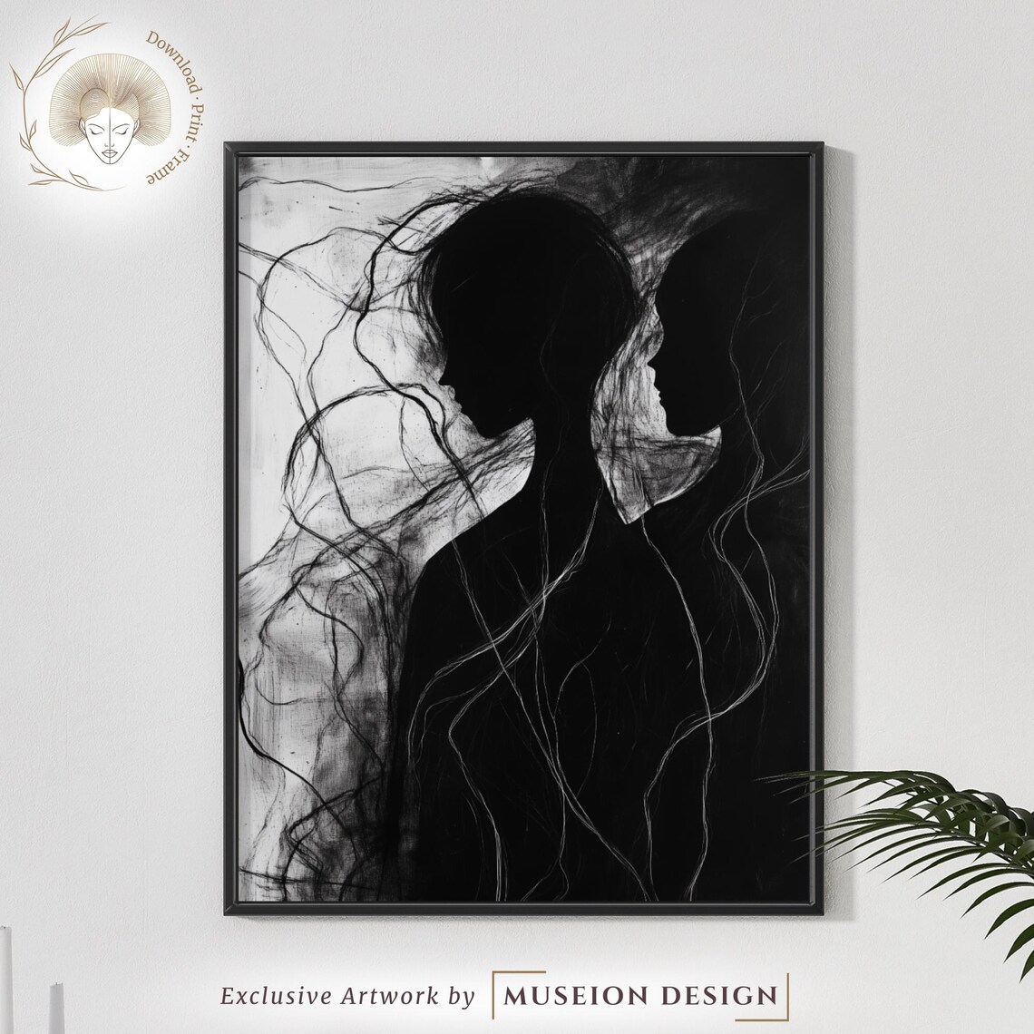 Abstract Black And White Portrait Minimalist Silhouette Wall Art Modern Home Decor