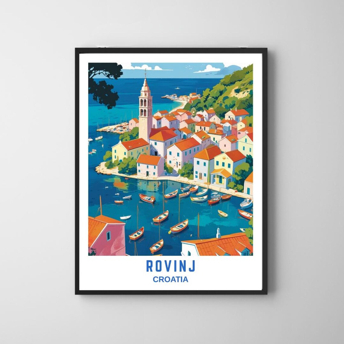 Rovinj Croatia Coastal Old Town Boats Harbor Bay Travel Poster