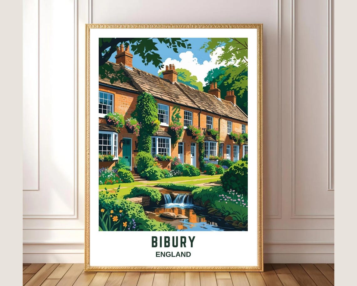 Bibury England Cotswold Stone Cottage Stream Garden Travel Poster