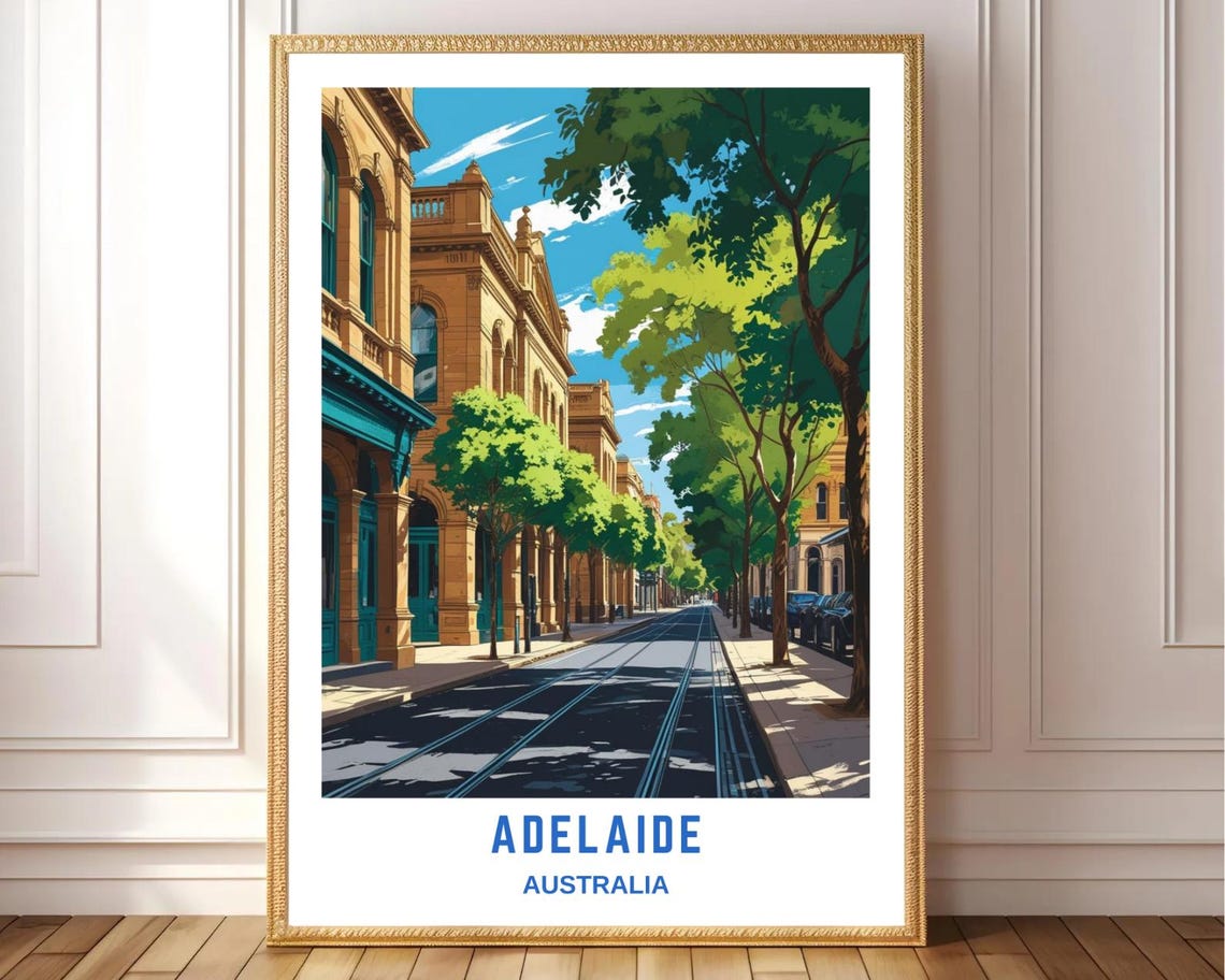 Adelaide Australia Tram Street Historic Sandstone Travel Poster