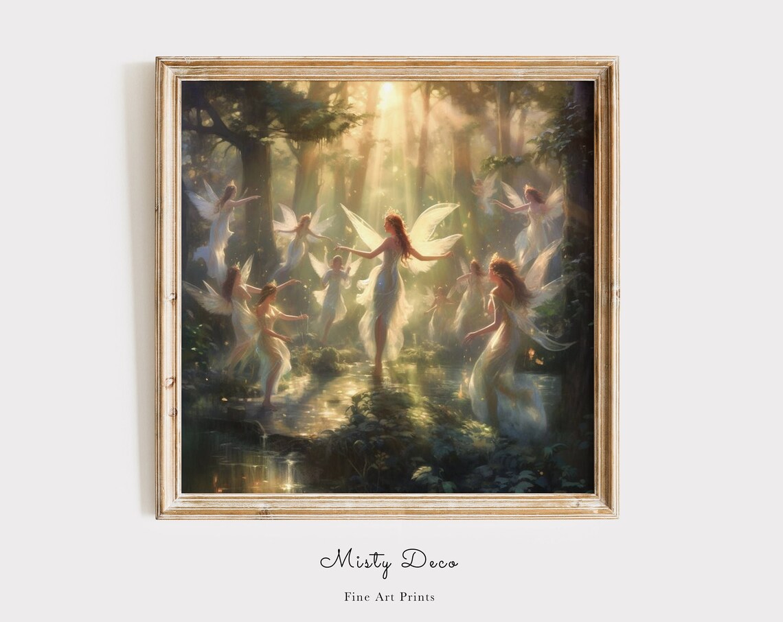 Forest Fairies Dancing Sunlight Fantasy Painting Poster Fairycore Art