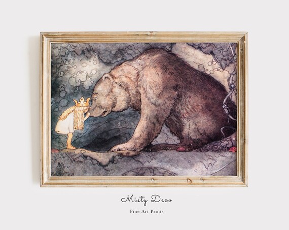John Bauer Little Princess Bear Kiss Vintage Fairy Tale Art Print