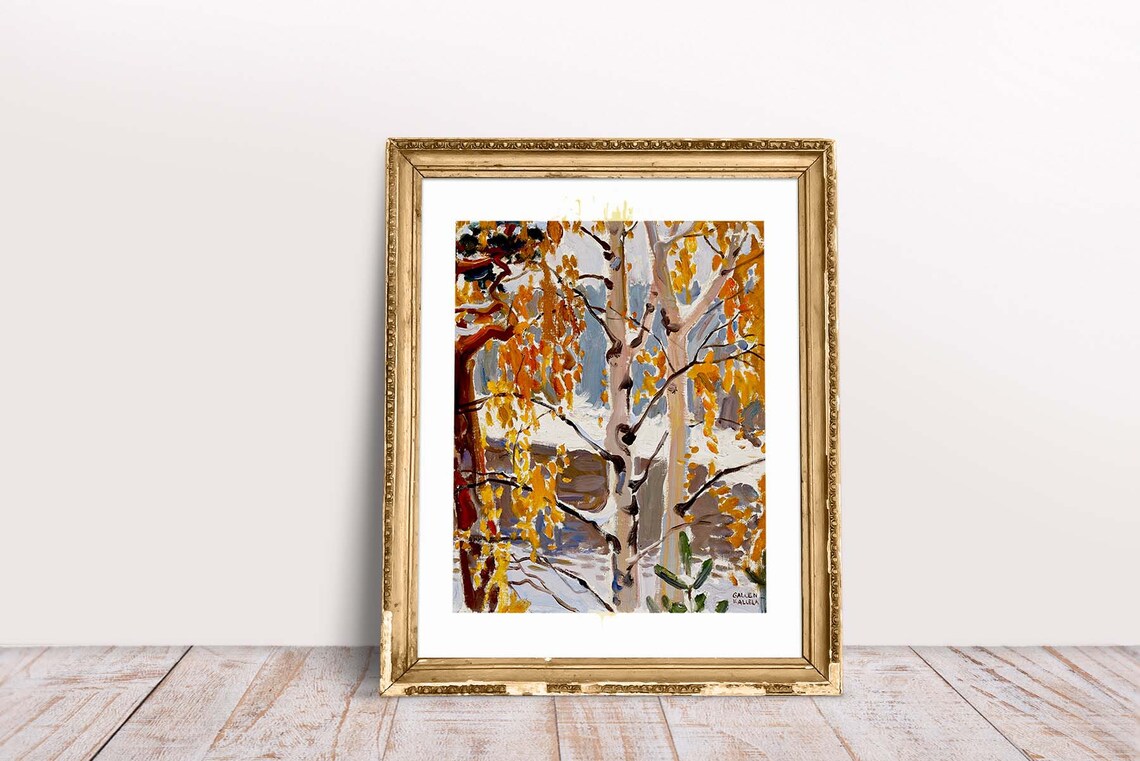 Autumn Birch Trees Golden Leaves Impressionist Oil Painting Poster - Image 3