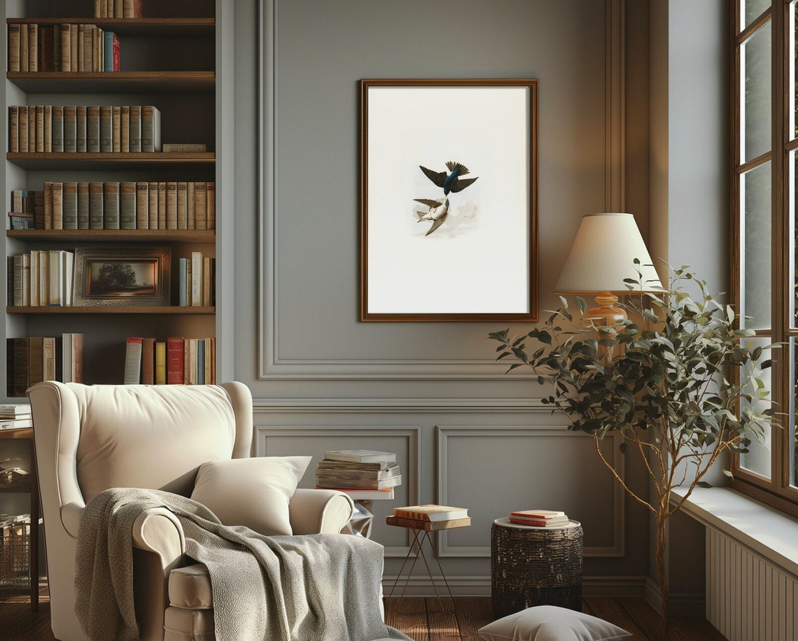 Two Songbirds Flying Antique Bird Engraving Vintage Nature Poster - Image 3