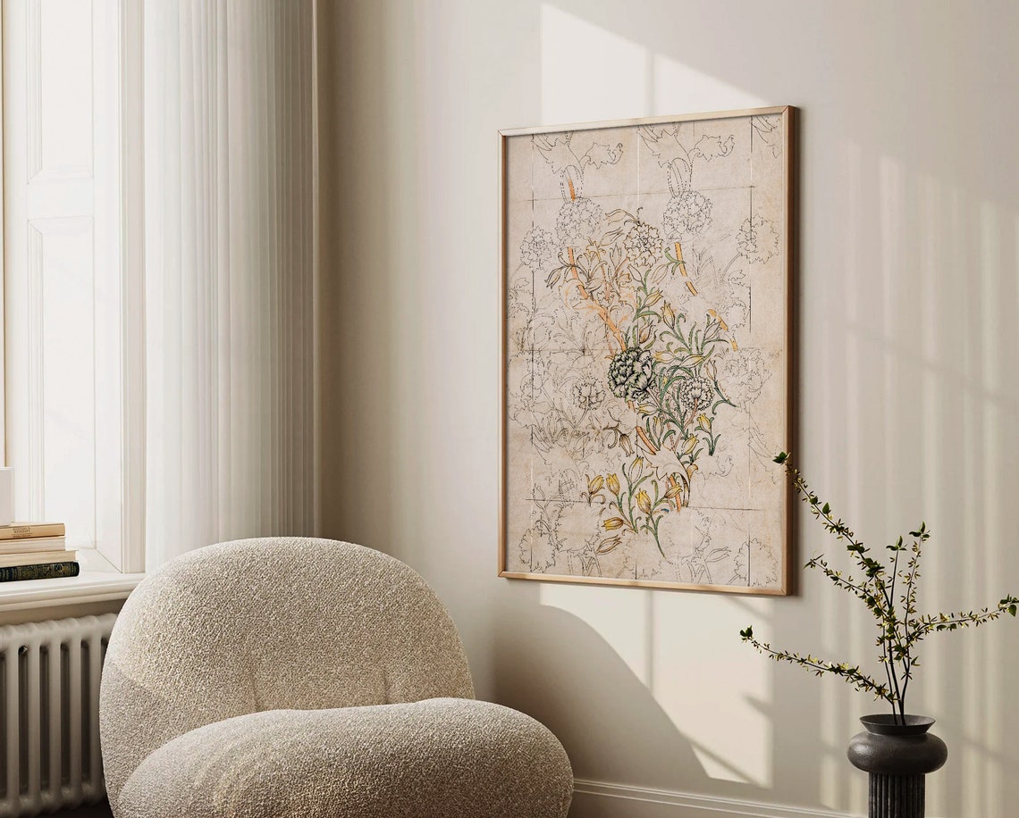 William Morris Flower Sketch Outline Classic Botanical Art Poster - Image 4