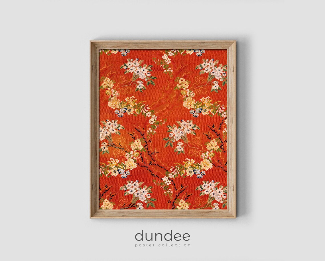 Vintage Rustic Textile Pattern, Antique Botanical Print