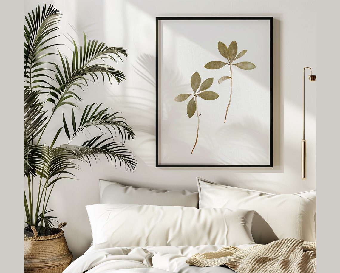 Pressed Dried Green Leaves Two Stems Minimalist Botanical Poster - Image 3