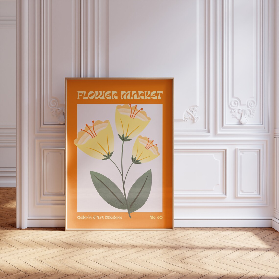 Flower Market No 40 Yellow Buttercup Blooms Orange Retro Poster - Image 5
