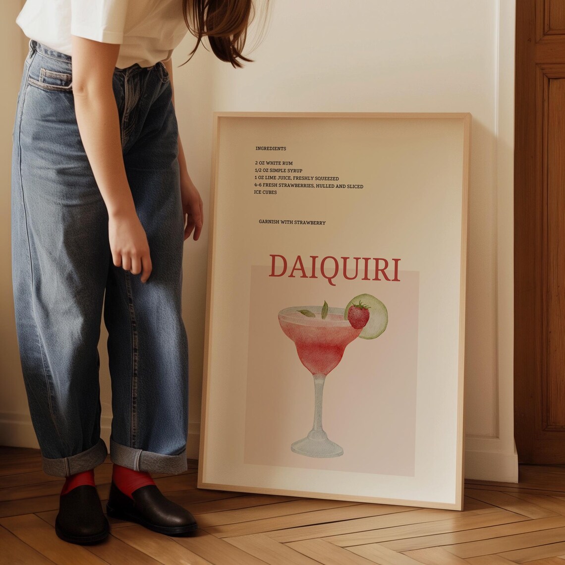 Daiquiri Cocktail Recipe Strawberry Watercolor Bar Sign Print - Image 5
