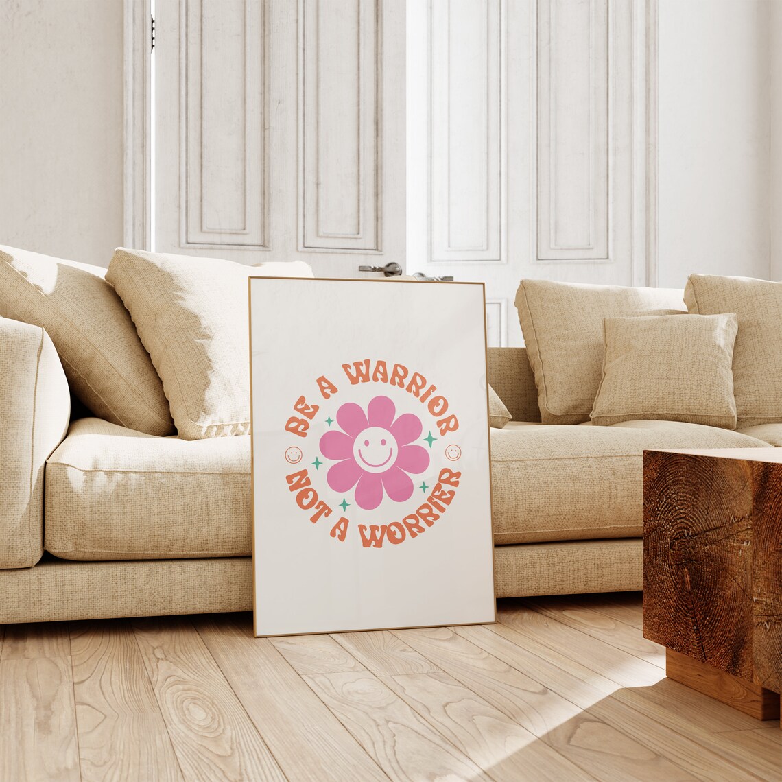 Be A Warrior Not A Worrier Smiley Daisy Retro Positive Poster - Image 2