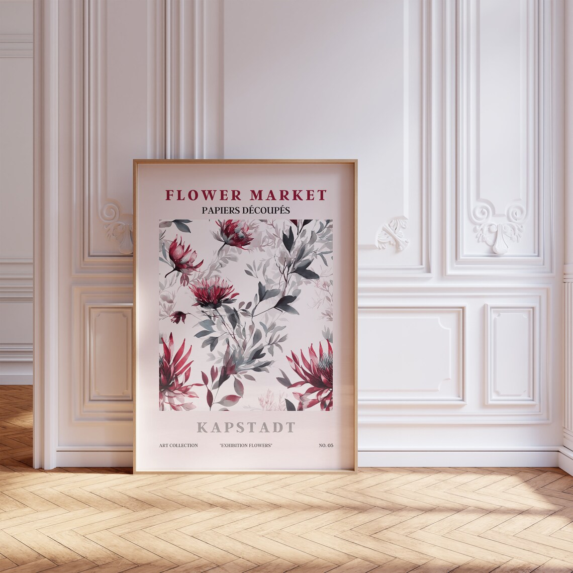 Flower Market Kapstadt Crimson Protea Watercolor Botanical Art Poster - Image 5