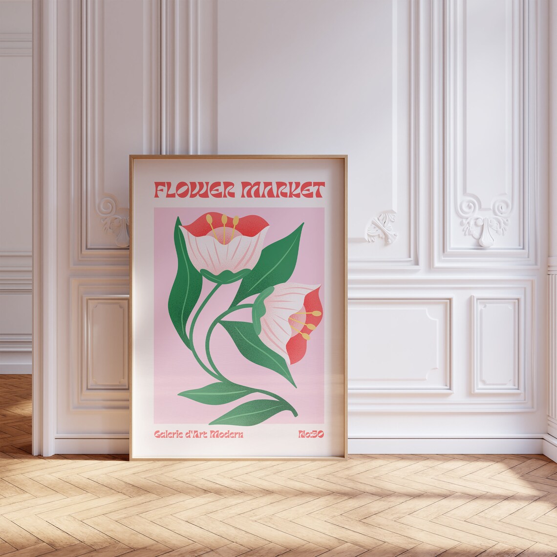 Flower Market No 50 Red White Two Tone Blooms Pink Floral Poster - Image 5