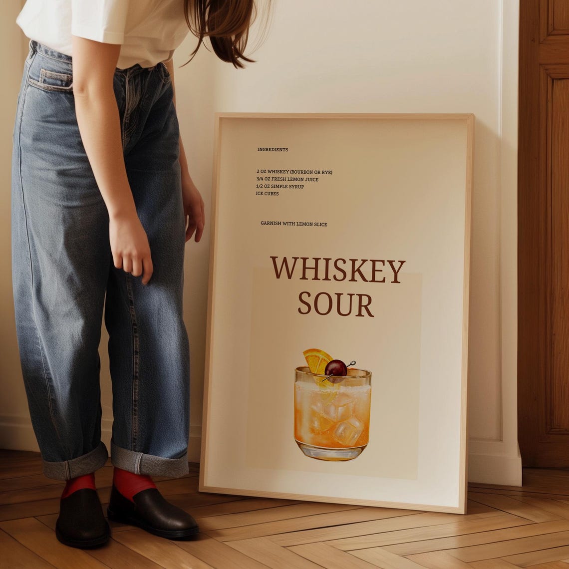 Whiskey Sour Cocktail Recipe Orange Cherry Garnish Bar Art Print - Image 5