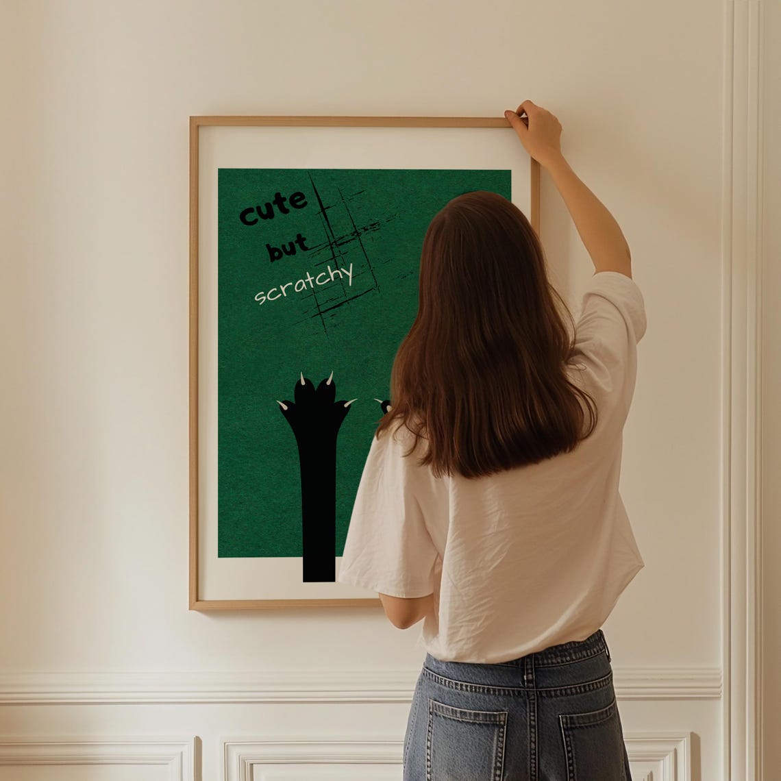 Cute but Scratchy Cat Paws Showing Claws on Green Humor Poster - Image 3