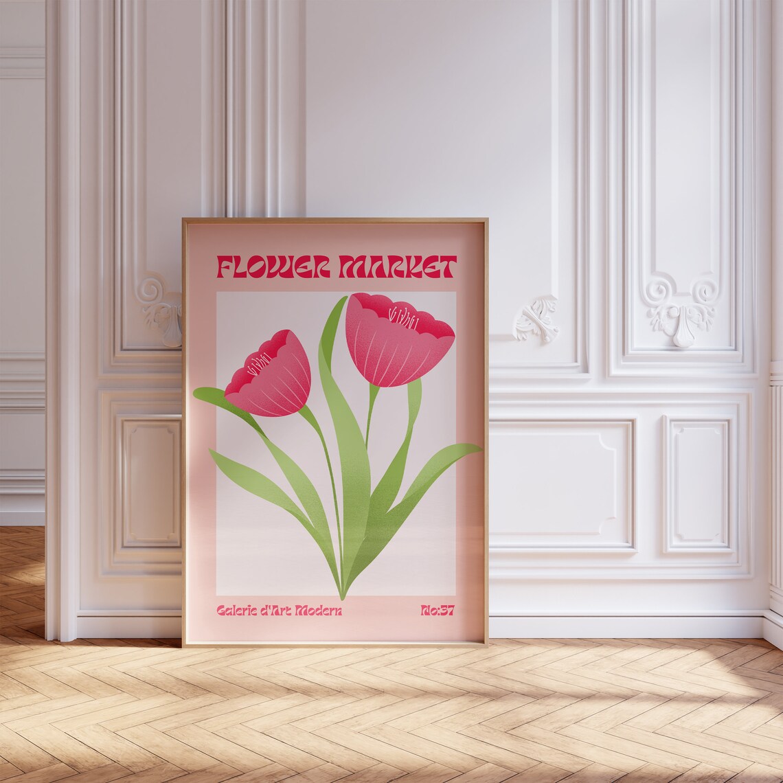 Flower Market No 37 Coral Pink Tulips Blush Retro Floral Poster - Image 5