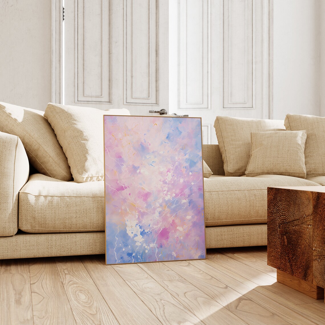 Pastel Pink Blue and Purple Abstract Watercolor Clouds Art Poster - Image 5