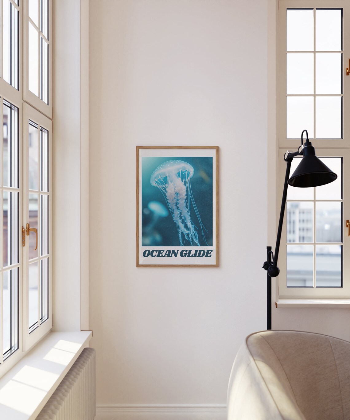 Ocean Glide Jellyfish Teal Underwater Photography Art Poster - Image 3