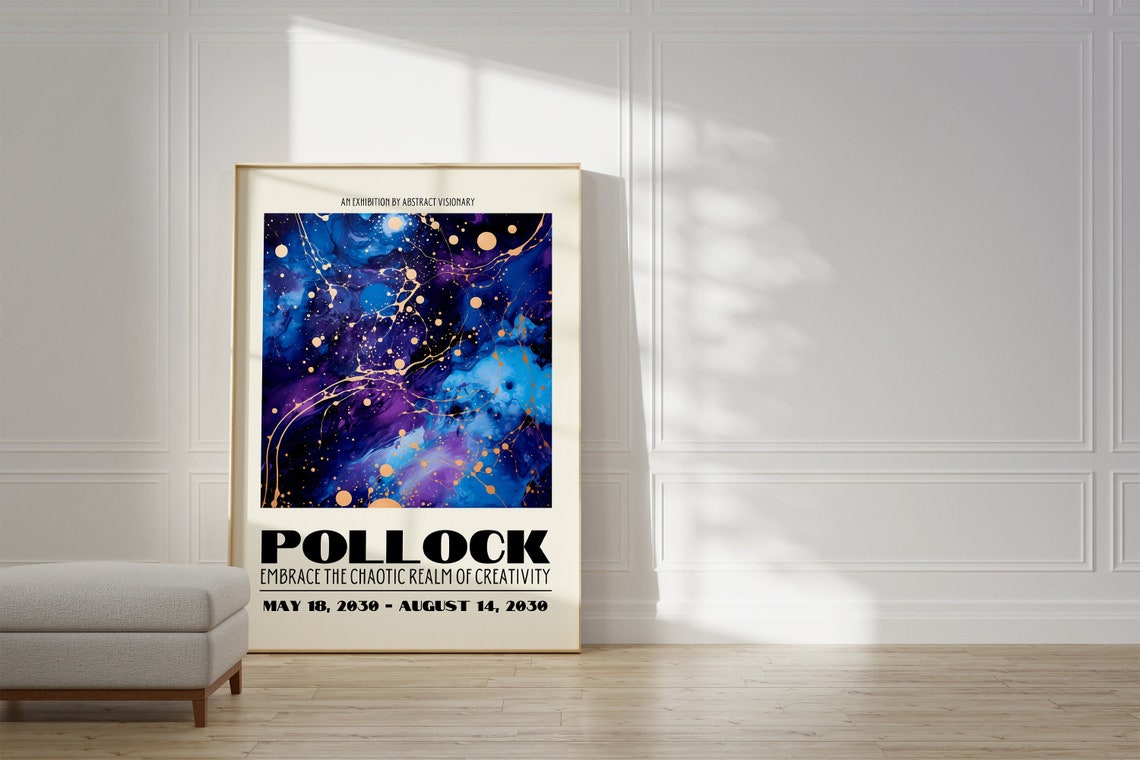 Pollock Embrace Chaos Purple Gold Cosmic Marble Abstract Art Poster