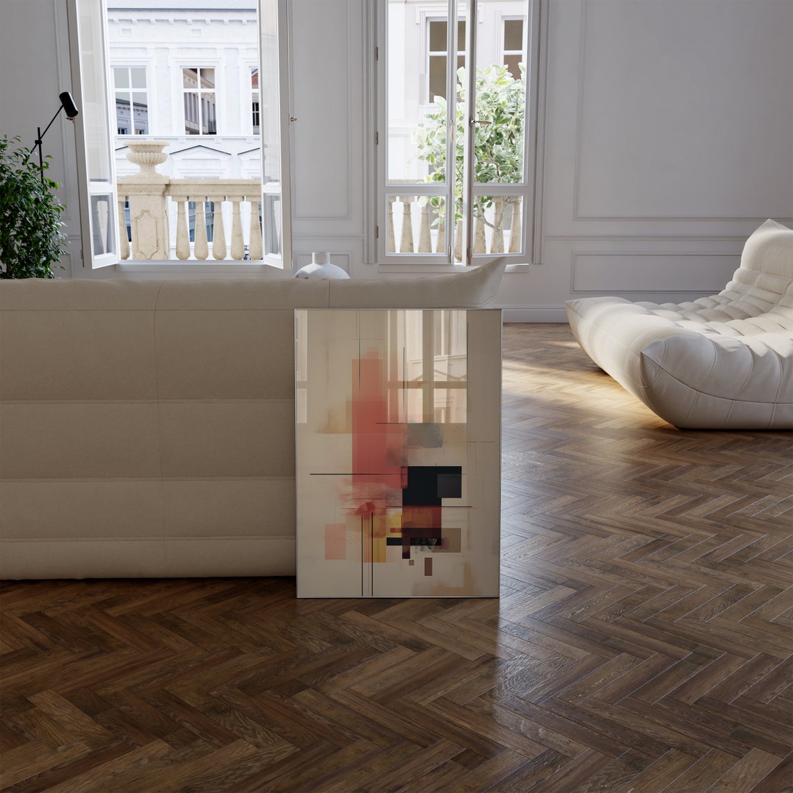 Coral and Black Painterly Blocks Abstract Modern Style Poster - Image 2