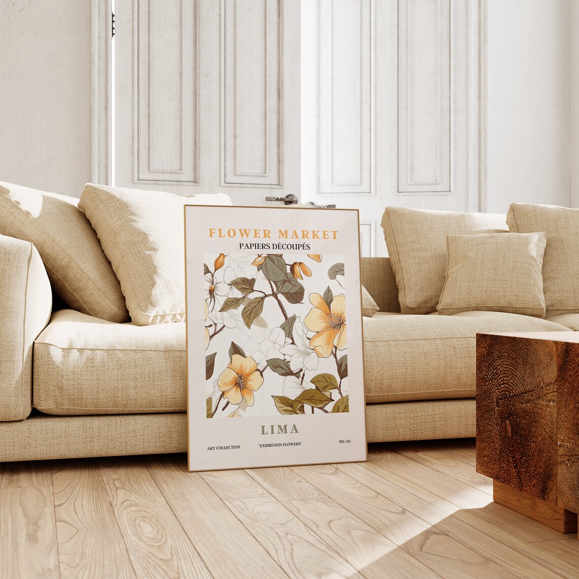 Flower Market Lima Golden Blossoms Olive Leaves Botanical Poster - Image 3