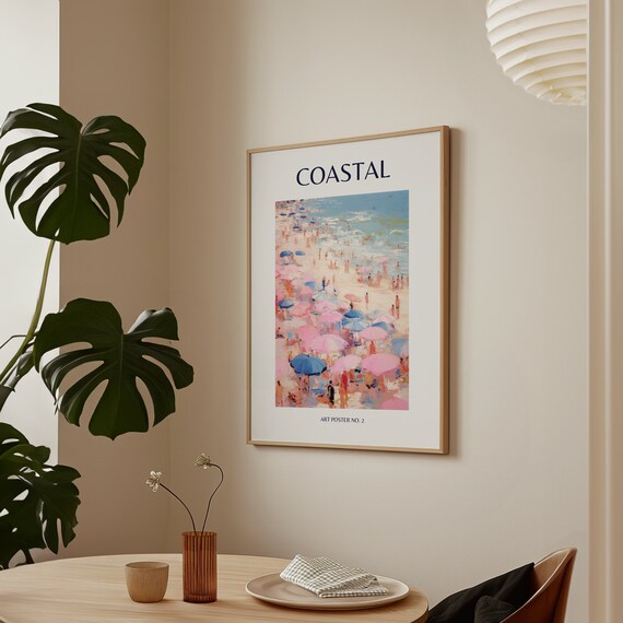 Coastal Pastel Beach Umbrellas Seaside Painting Art Poster No. 2