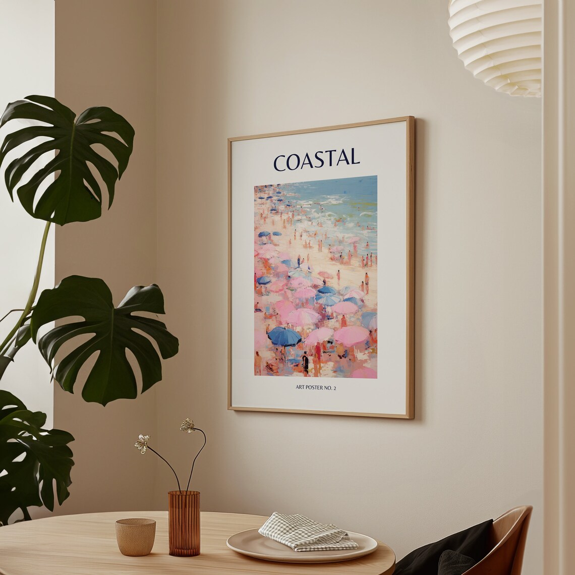 Coastal Pastel Beach Umbrellas Seaside Painting Art Poster No. 2