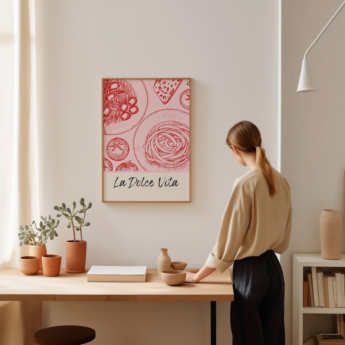 La Dolce Vita Red Line Art Pasta Tomato Italian Kitchen Art Poster - Image 3
