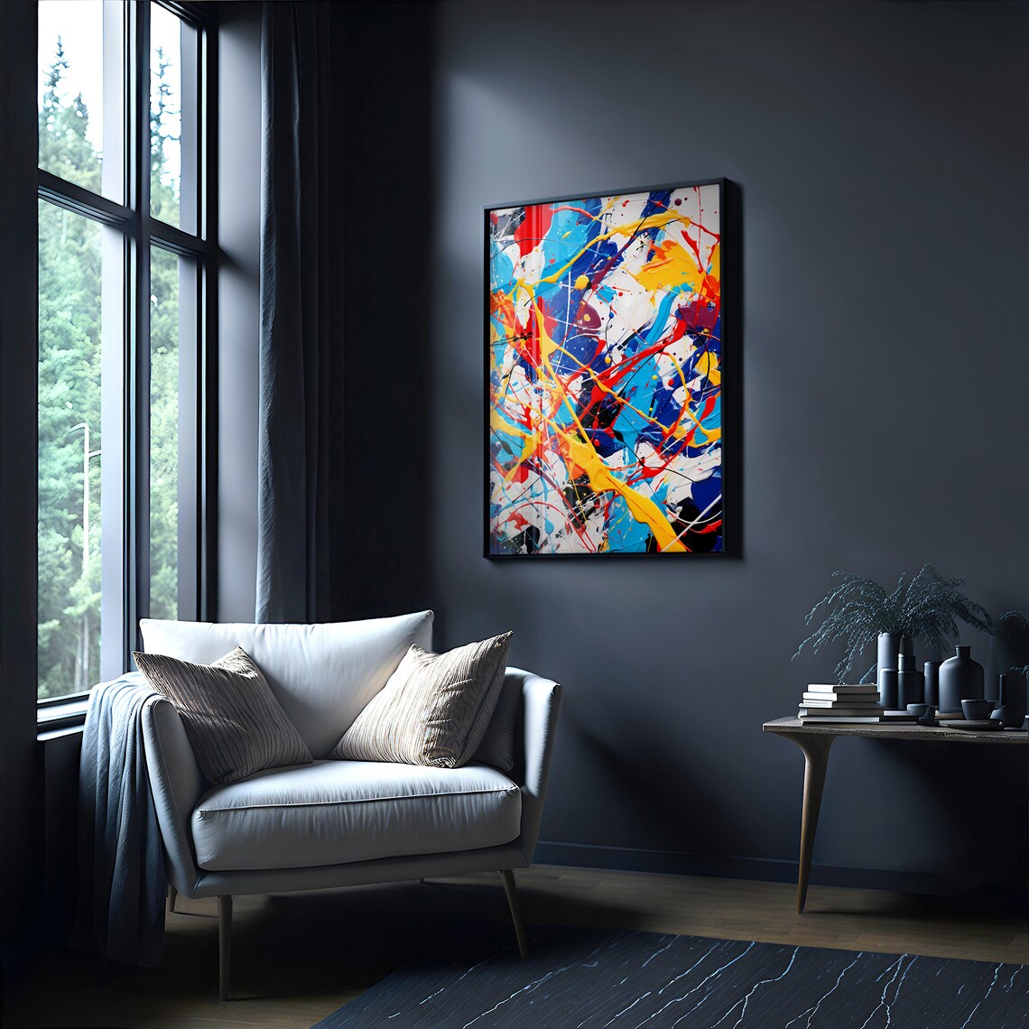 Jackson Pollock Style Drip Painting Blue Red Yellow Abstract Poster - Image 3