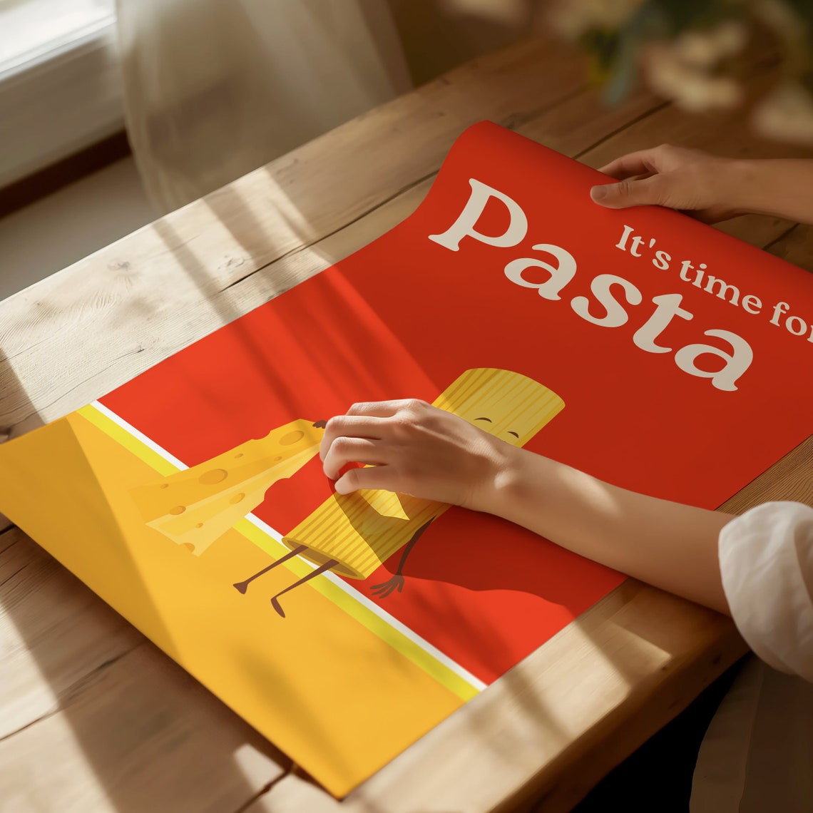 Pasta Time Rigatoni Cheese Cartoon Cute Red Italian Kitchen Wall Art - Image 4