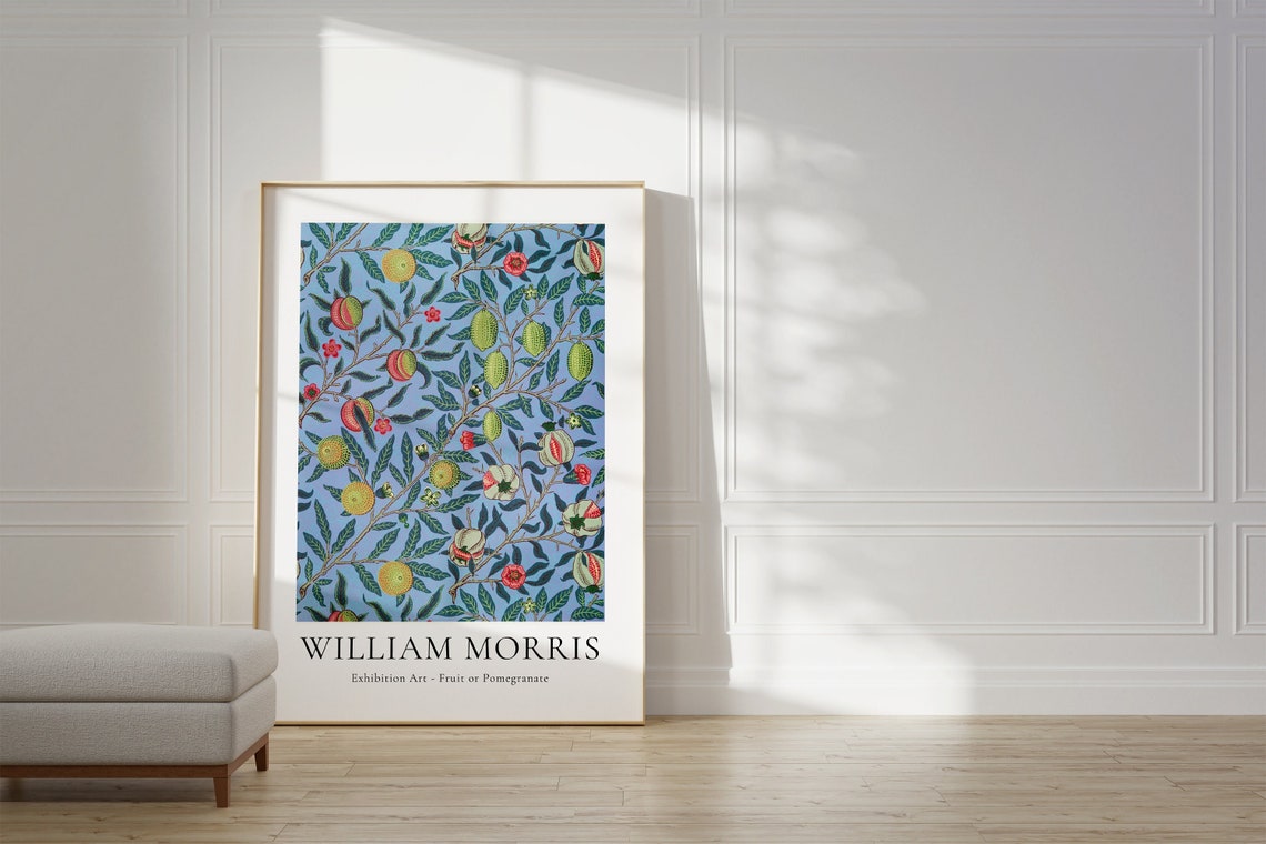 William Morris Fruit Pomegranate Pattern Light Blue Art Poster
