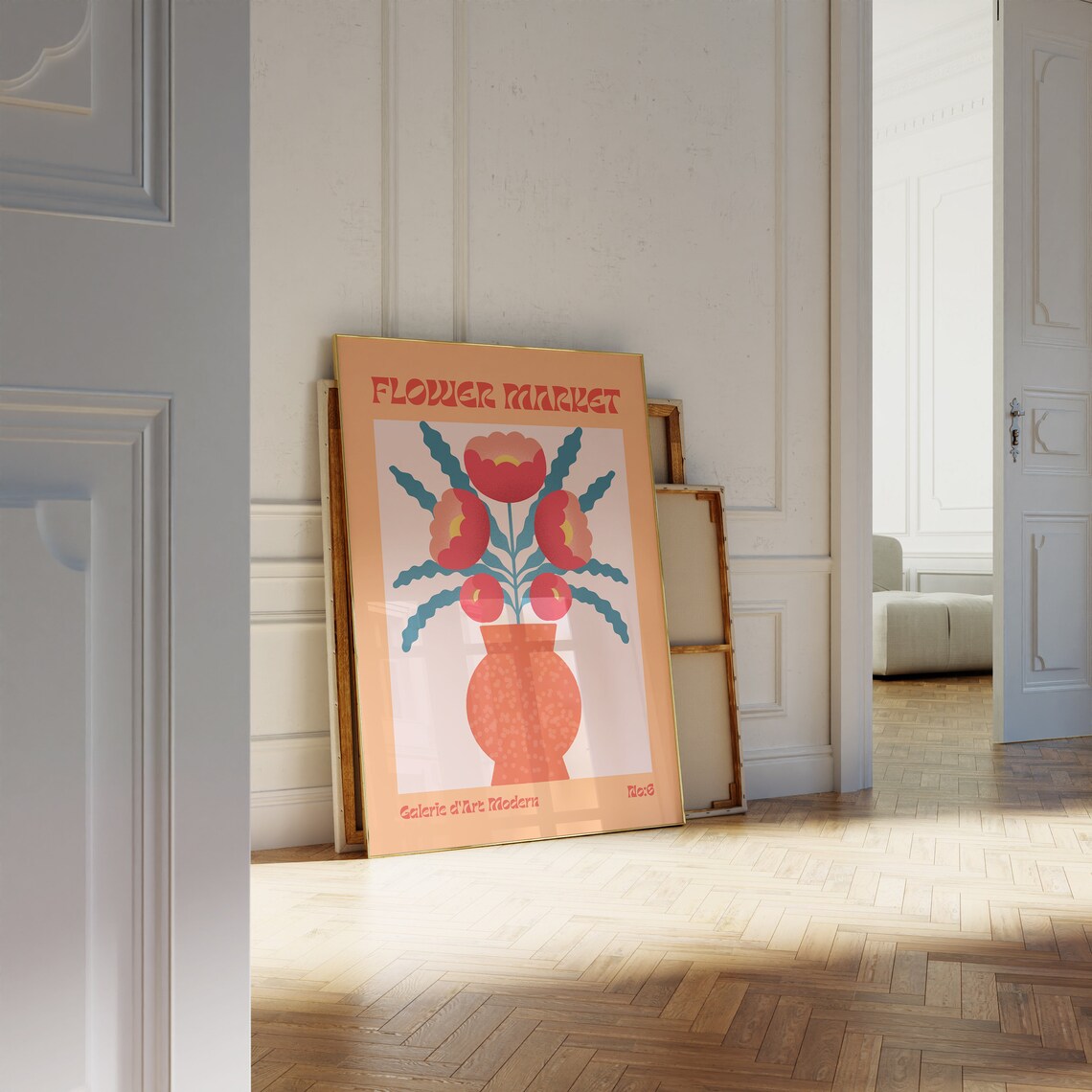 Flower Market No 6 Red Poppies In Orange Vase Retro Art Poster - Image 2